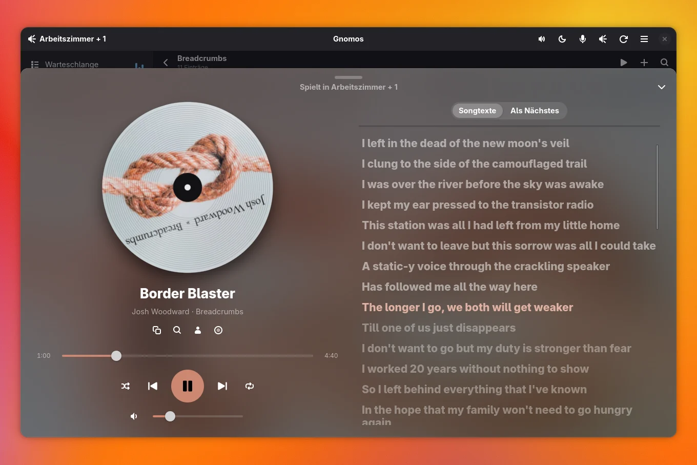 Dunkles Design mit Plattenspieler-Ansicht und Liedtext