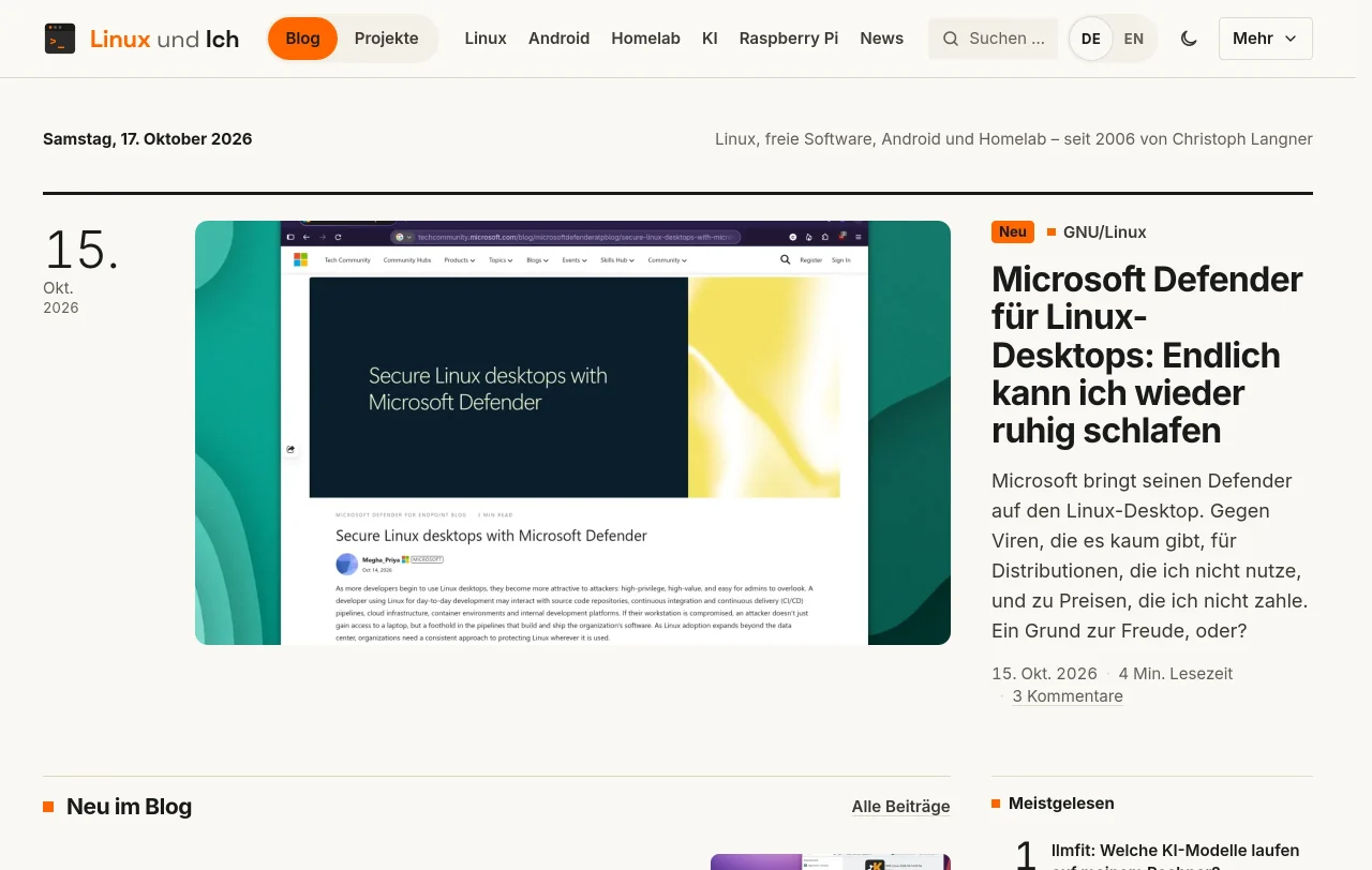 Front page of Linux und Ich in October 2026